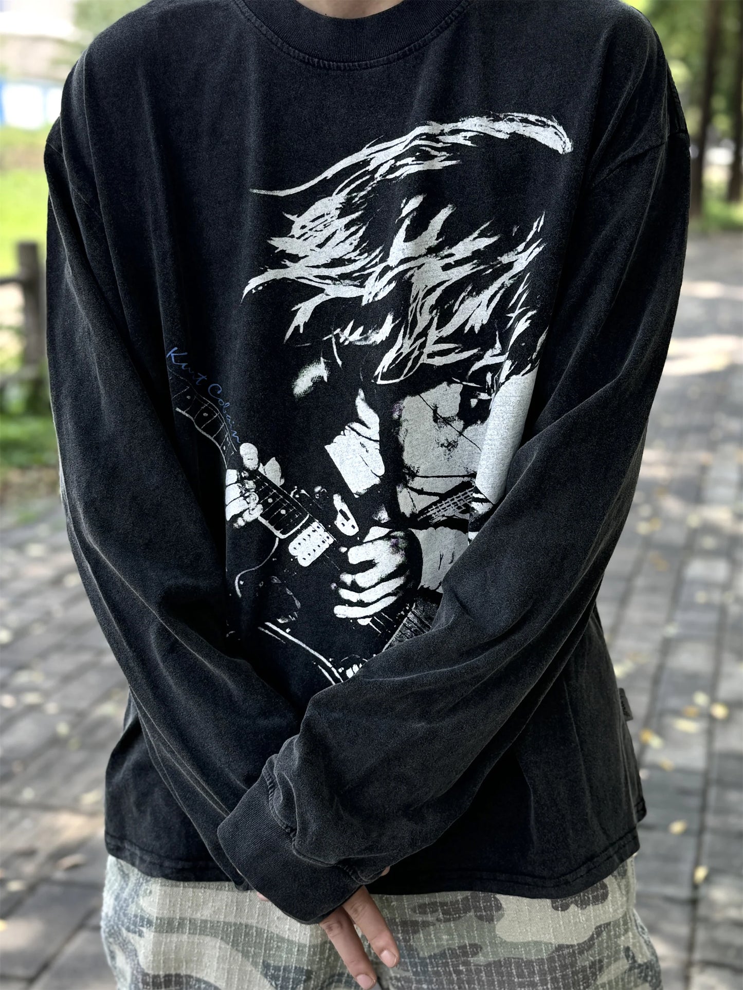 Y2k Vintage Solo Kurt Portrait Quality Printing Washed Old School Band Sweatshirt Longsleeve Tops Pullover For Men Street King Limited