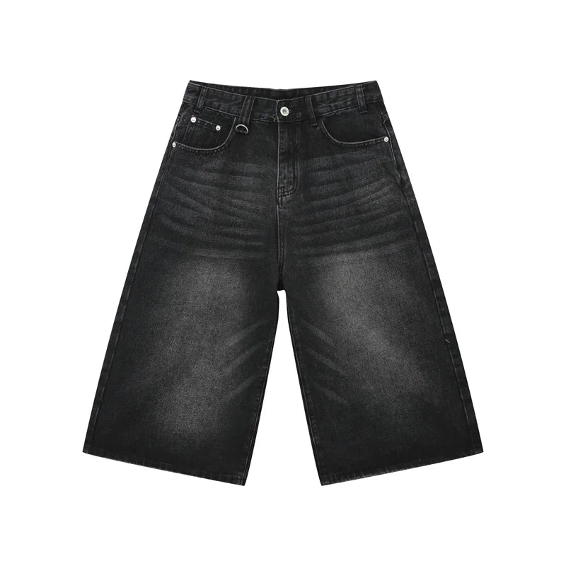 men summer streetwear fashion loose casual wide leg denim calf length jeans pants male vintage jeans baggy hosen pants unique jeans style 1489