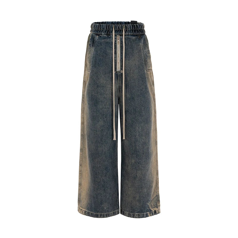 mens high street loose denim jeans casual straight retro washed jeans hip hop streetwear casual wide legs joggers baggy jeans sporty tapered joggers