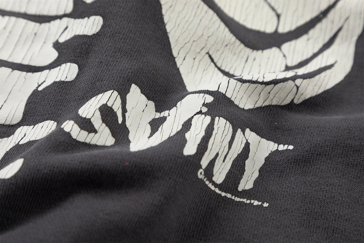 2024 SM Skeleton Rib Cracked Printed Hoodie High Street Washed Outdated Couple Loose Hoodies Street King Limited