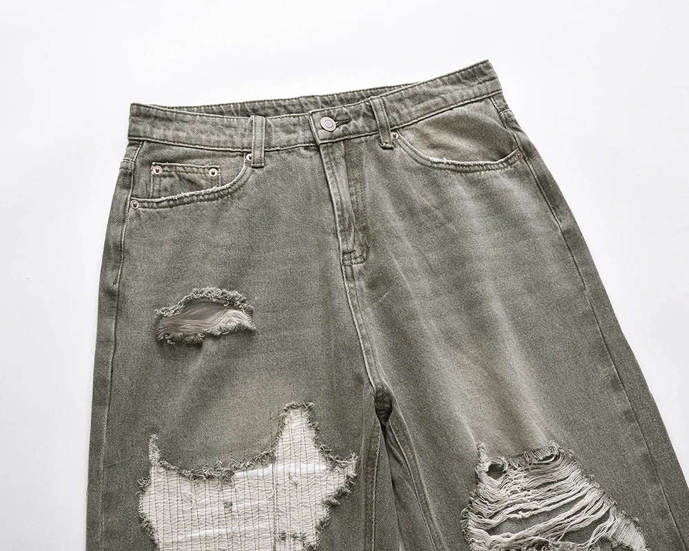 High Street Frayed Hole Distreesed Baggy Jeans for Men and Women Ripped Pantalones Hombre Y2k Casual Denim Trousers Oversized Street King Limited