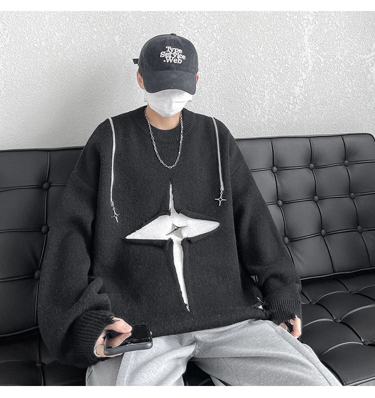Gothic Men's Sweater Hip Hop Streetwear Long Sleeved Round Neck Tops Oversized Autumn New Knitwear Sweaters Jumpers Street King Limited