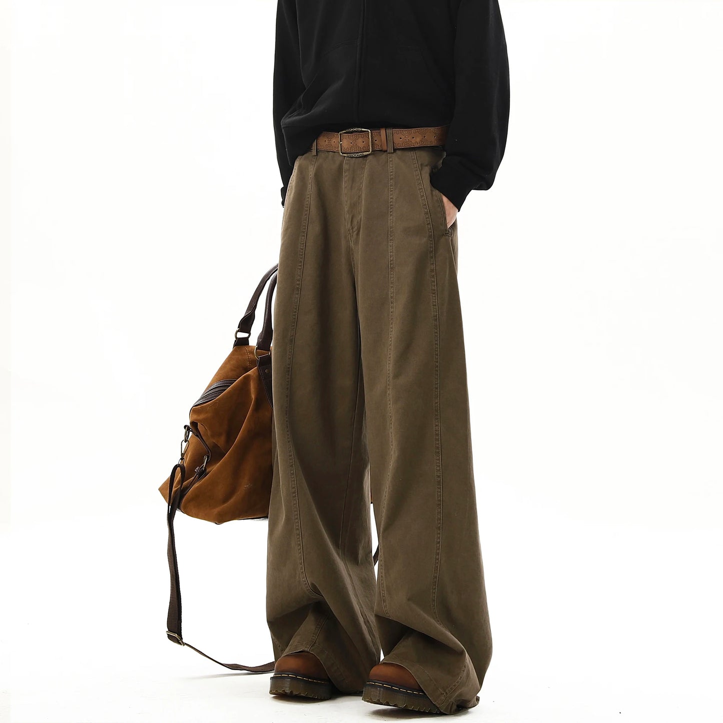 american style vintage wide leg cargo pants mens baggy fashion high street overalls coffee streetwear male mopping trousers unique cargo style 1099