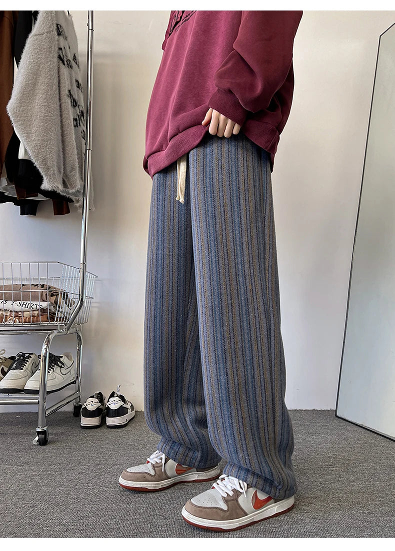 high quality stripe plaid mens trousers baggy straight fashion classic padded autumn winter casual pants male plus size m 8xl unique default style 1164