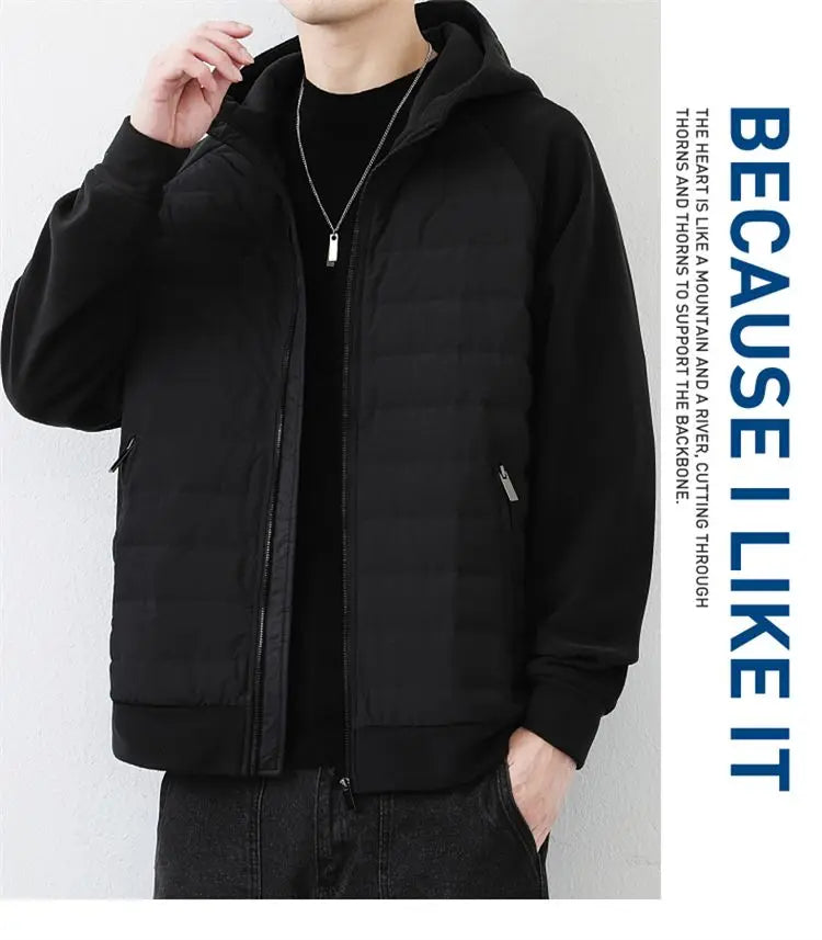 90 duck down jacket men fashion splice loose casual lightweight down hooded down jacket winter warm hoody coat outerwear unique default style 1136