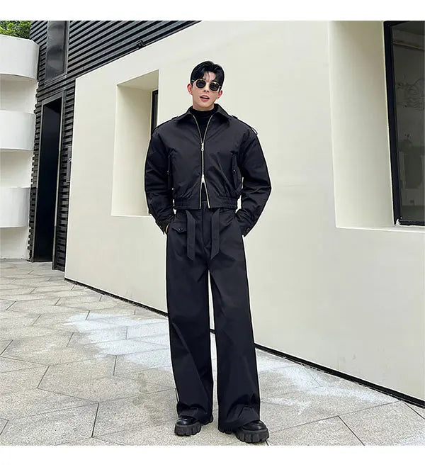 men 2 pieces sets quilted short cargo jacket pant autumn winter korean streetwear casual thicken bomber coat trousers suits unique cargo style 2649