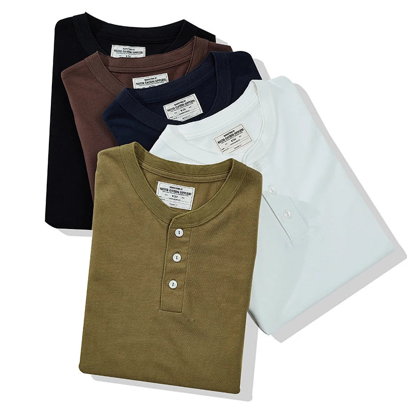 Summer Men's Heavy Cotton T Shirt Solid Color Round Neck Short Sleeve Basic Shirt TopTees Male Leisure Knitted Henry Tshirt Street King Limited