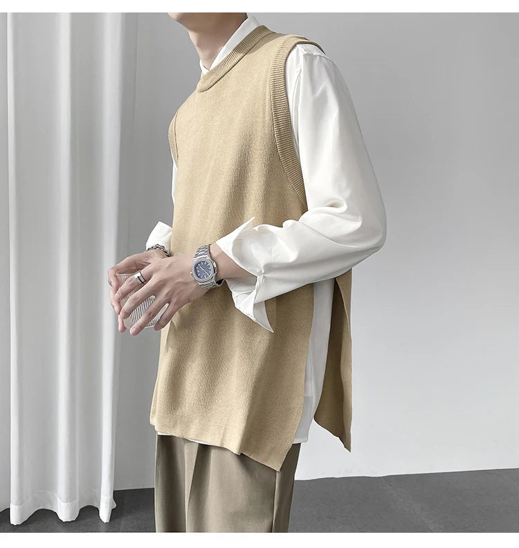 Slim Fit Sweater Vest Men Warm Fashion Casual Knitted Pullover Men Korean Loose Sleeveless Sweater Mens Jumper Clothes M-3XL Street King Limited