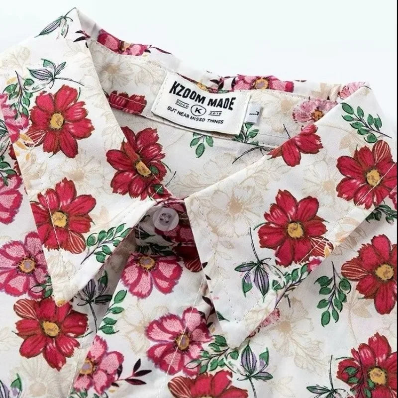 summer harajuku set mens flower print casual short sleeved top gradient straight leg jeans 2 pcs set high street trendy suit unique jeans style 4240