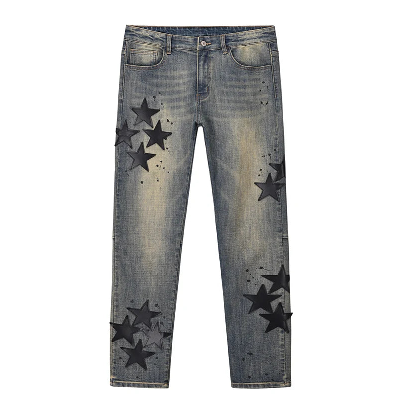star appliques denim jeans skinny trousers slim fit men new casual biker jeans fashion streetwear hip hop trousers pants joggers unique joggers style 2534