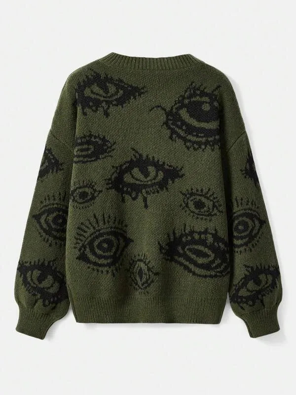 Traf Women's sweater eyes y2k new pullovers Knit wear Winter clothes women vintage Female clothing long sleeve tops Oversize Street King Limited
