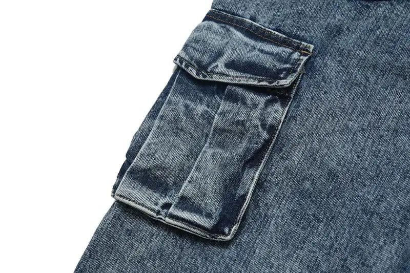 fashion loose streetwear cargo denim jeans unisex casual multi pocket wide legs jean pants hip hop joggers mens baggy jeans unique joggers style 1967