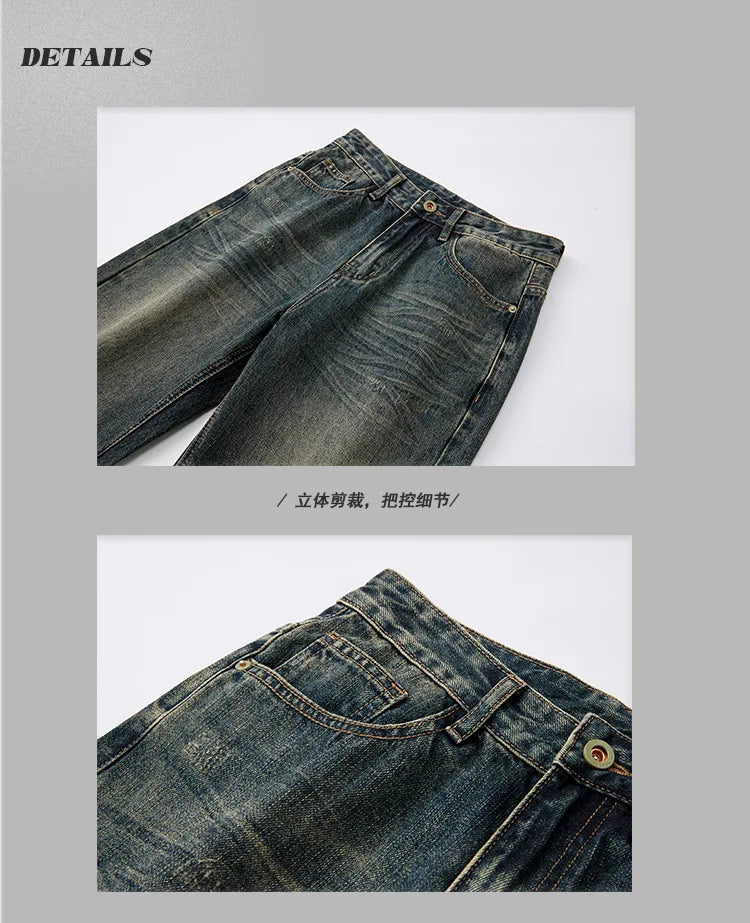 mens streetwear fashion loose casual plus size straight wide leg denim baggy jeans pants boyfriend jeans trousers unique jeans style 2818