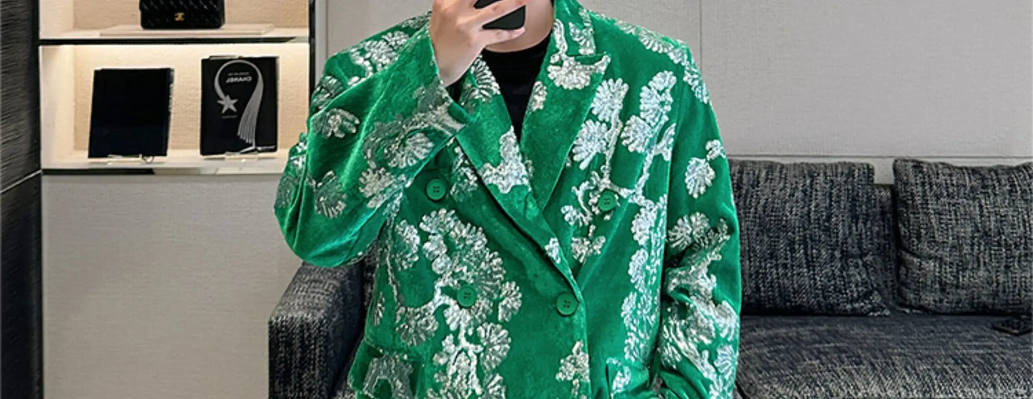 men sequin embroidery velvet loose casual 2 pieces suits blazers jacket pant sets stage party dress suits performance costumes unique default style 2722