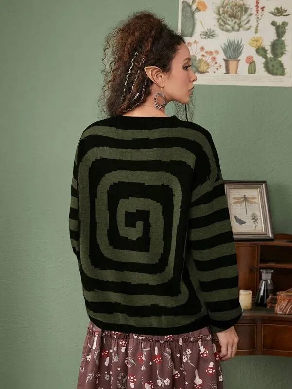 Y2K Women's Sweater Clothing Vintage Knitted Wool Sweater Jumper Round Neck Stripe High Neck Round Neck Long Sleeve Clothing Top Street King Limited