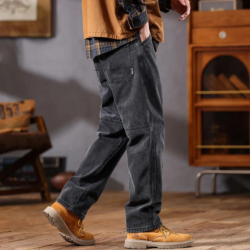 men retro fashion streetwear loose casual plus size straight denim cargo jeans pants man black gray jeans trousers military streetwear pants