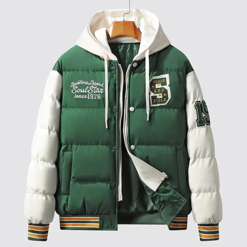 Winter Warm Parka Men Women Hooded Patchwork Baseball Jackets Embroidered Loose Casual Cotton-padded Fashion Outwear Couple New Street King Limited