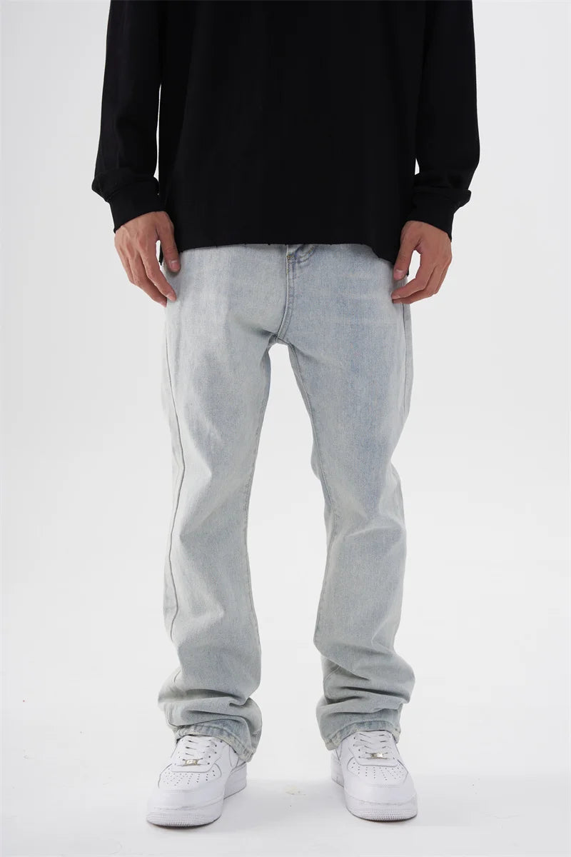 fashion back skull letters embroidery denim flare jeans mens zipper straight trouser hip hop streetwear pants joggers jeans men unique joggers style 5101