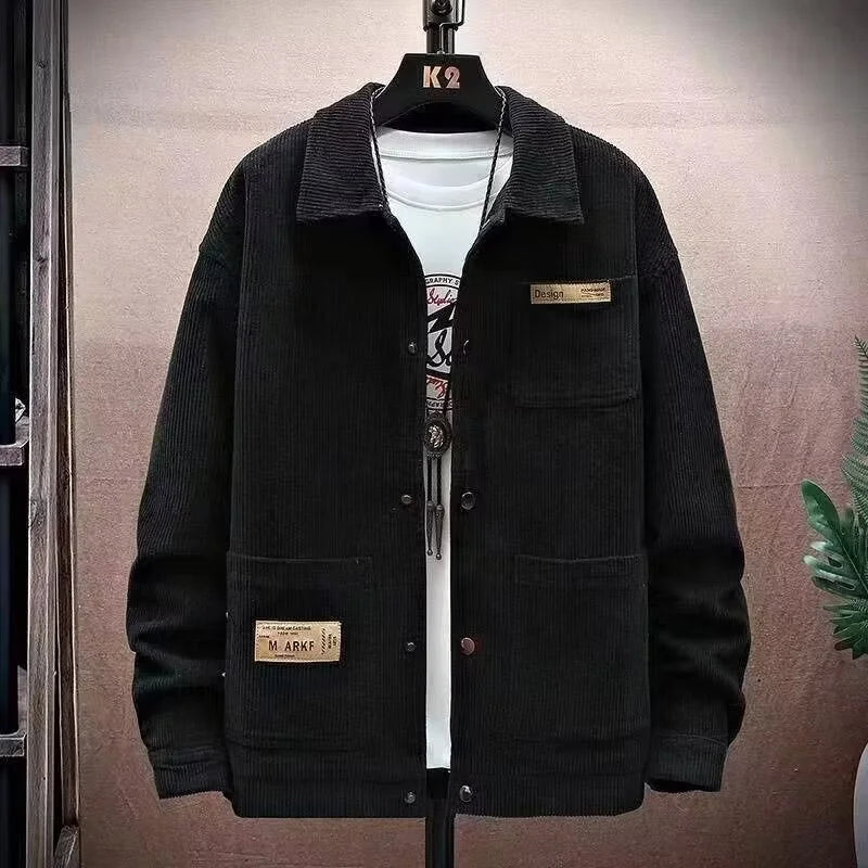 Streetwear Spring Appliques Long Sleeve Corduroy Shirts For Men Button Patchwork 2025 Spring Appliques Long Sleeve Corduroy Shirts For Men Button Patchwork Turn Down Collar Cargo Shirt Korean Fashion Jackets Fashion Sweater Jacket With Graphic Design For Men