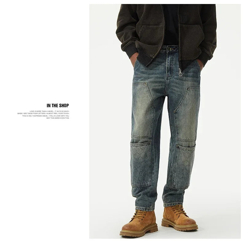 men streetwear fashion loose casual plus size denim harem jeans pant cityboy retro splice pocket cargo jeans trousers 40 38 unique cargo style 3063
