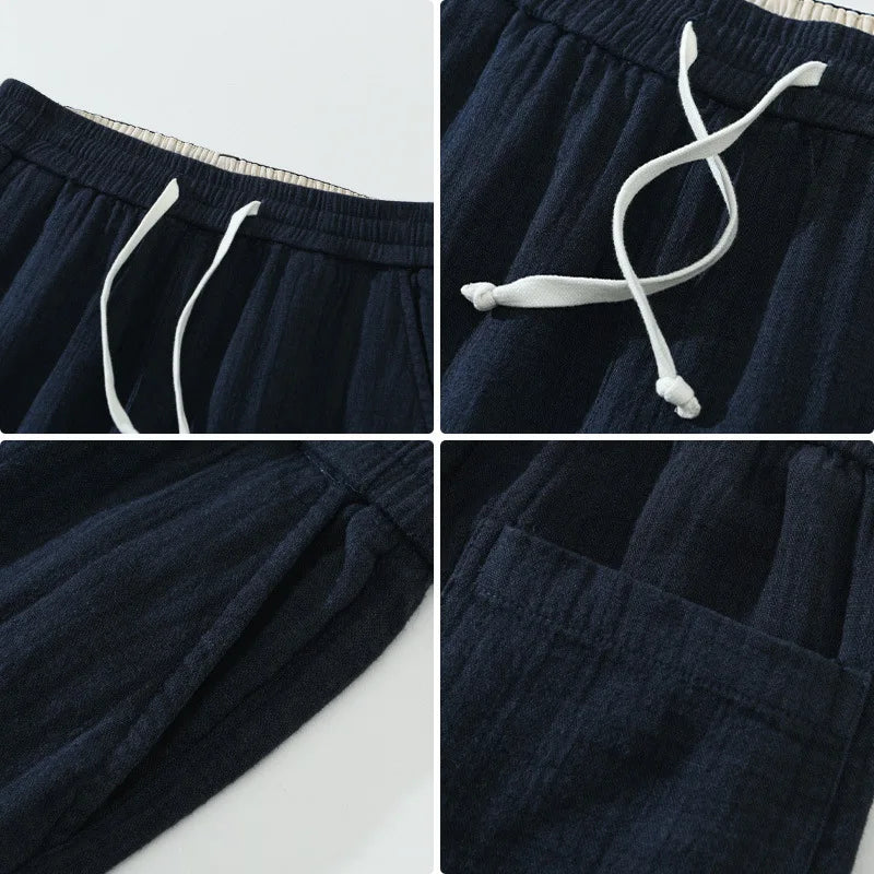 Autumn And Winter Double-layer Linen Texture Casual Straight Leg Pants For Men Sold Color Elastic Loose Men's Linen Trousers Street King Limited