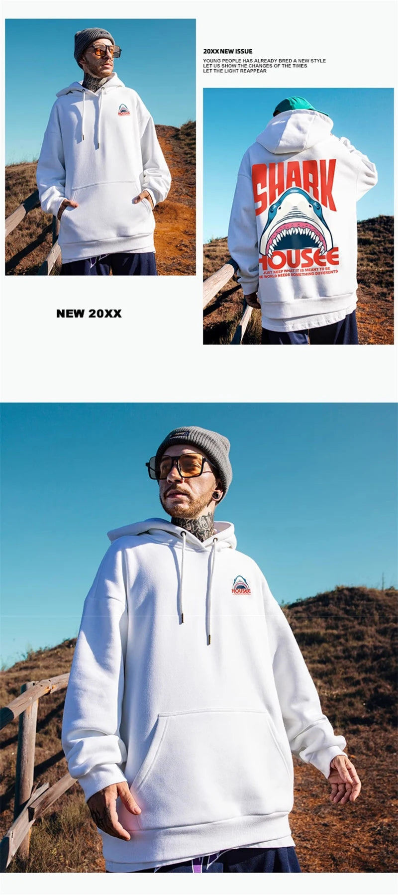 New in Anime Shark Graphic Printed Hooded Sweatshirts Men Hip Hop Fashion Pullover Hoodies Y2K Streetwear Loose Fleece Hoody Street King Limited