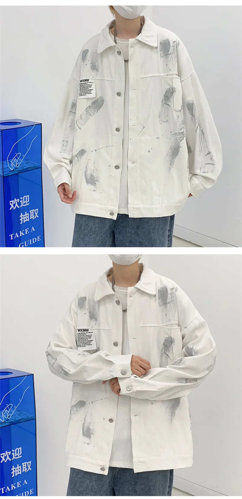 new graffiti tie dye denim jackets for men autumn high street appliques button coats harajuku fashion vintage jeans jacket unique jeans style 110