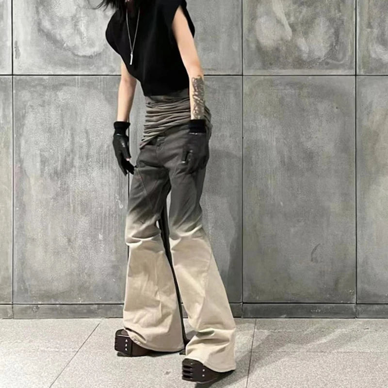 Streetwear RO style Gradient Color Baggy Stacked Baggy Flare Jeans for Men and Women Straight Washed Casual Denim Trousers Street King Limited