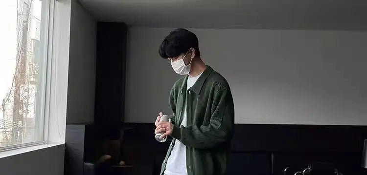 Trendy Korean Style Simple Green Sweater Retro Jacket Men's Sweater Trendy Casual Niche Y2K Street Hip-hop Jacket Tops Street King Limited