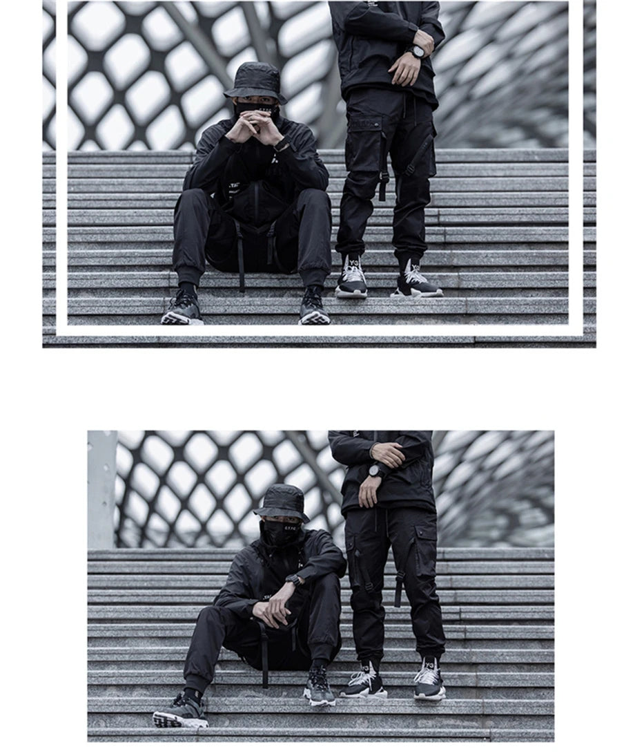 US Size Streetwear Sweatpants Men Jogger Ribbon Pocket Elastic Waist 2022 Fashion Hip Hop Mens Joggers Cargo Black Pants HZ155 Street King Limited