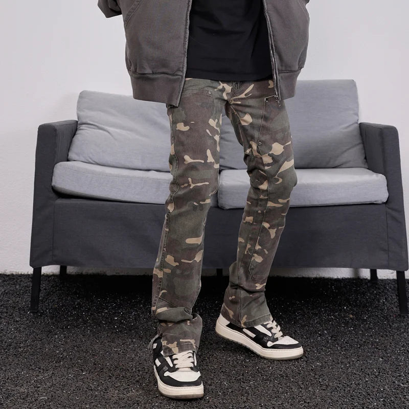mens hip hop streetwear denim pants fashion camouflage pants 2023 harajuku cotton zipper joggers slim fit jeans trousers pants relaxed fit joggers