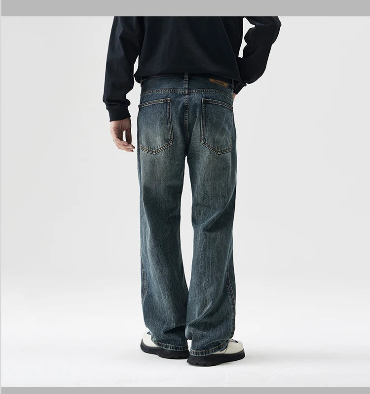 mens plus size retro fashion streetwear loose casual micro flared denim pants jeans cityboy jeans trousers 28 40 unique jeans style 2595