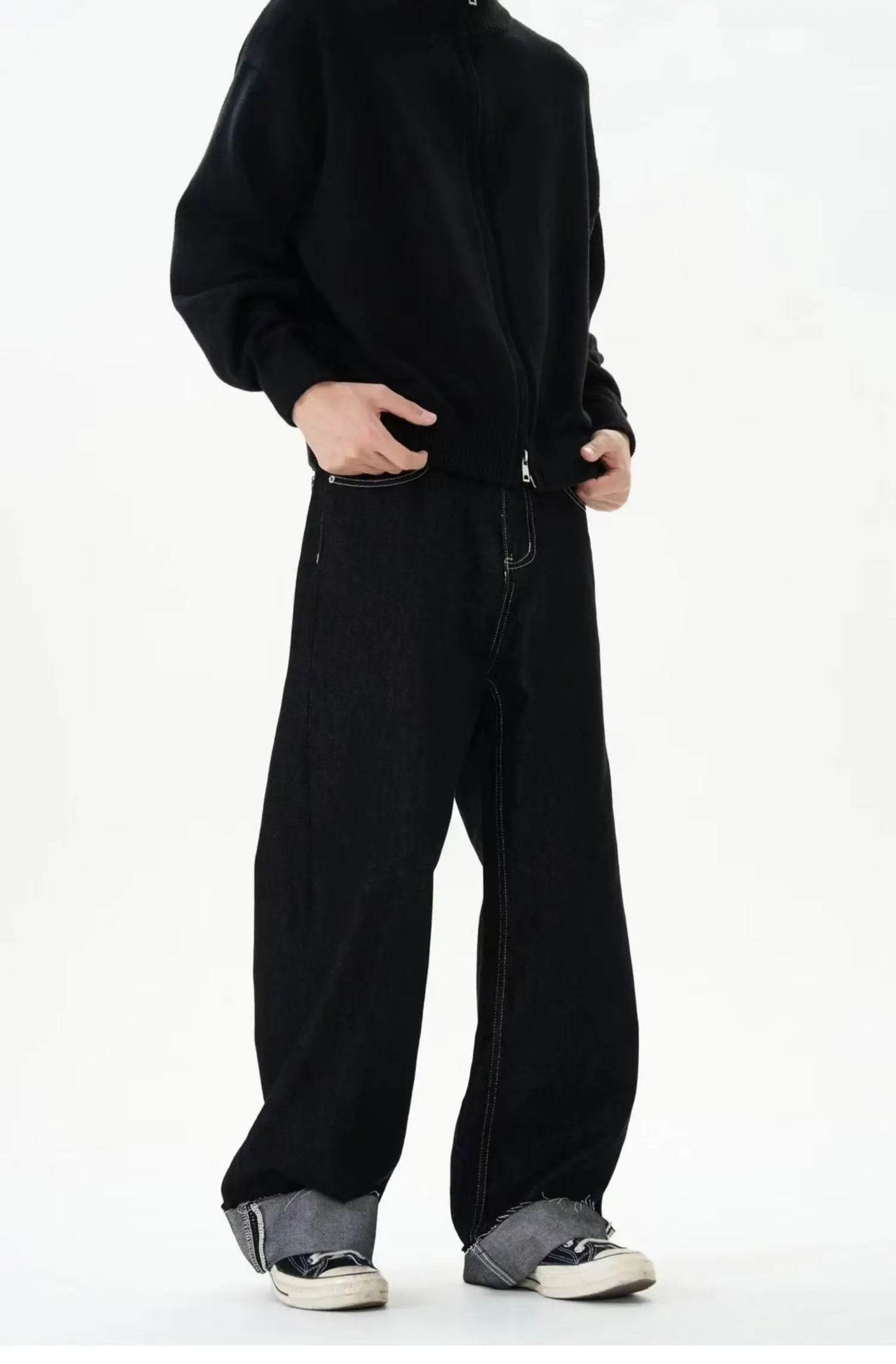 men women streetwear fashion loose casual wide leg straight black denim jeans pant boyfriend y2k baggy jeans trousers unique jeans style 2256