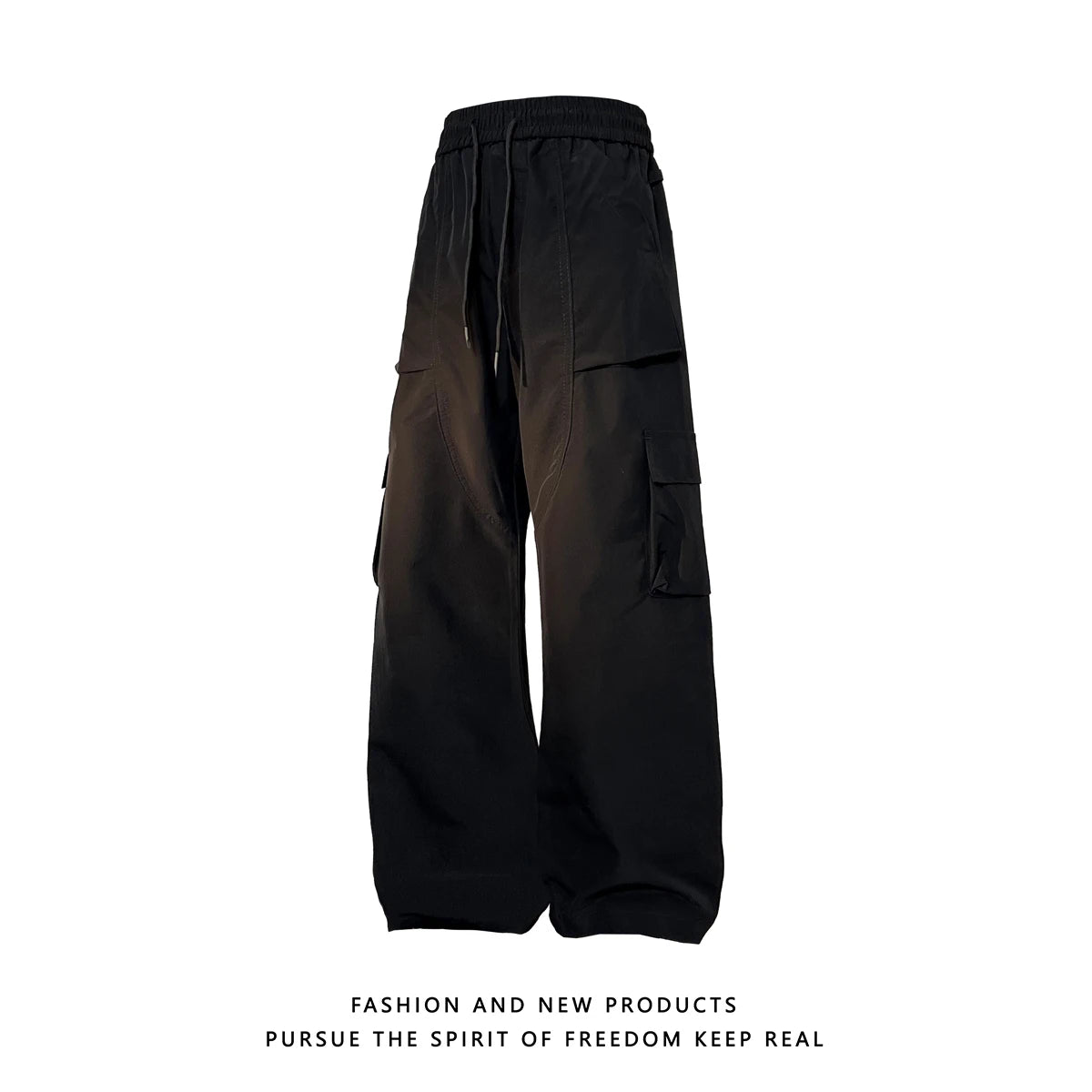 multi pocket mens wide leg straight cargo pants korean fashion track pants male casual loose mopping trousers four seasons unique cargo style 1033