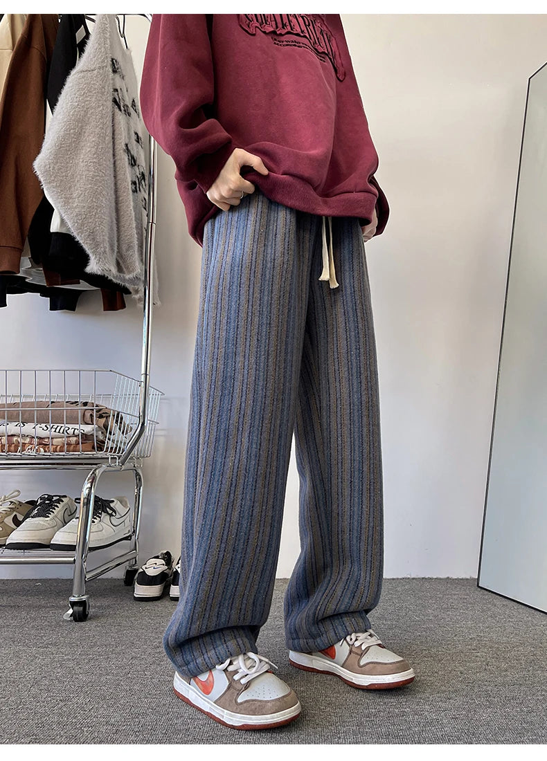 high quality stripe plaid mens trousers baggy straight fashion classic padded autumn winter casual pants male plus size m 8xl unique default style 1163
