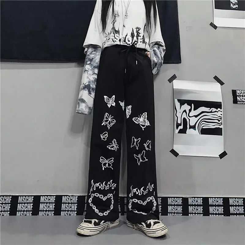 Wide Leg Summer Pants Clothes For Woman Korean Fashion Butterfly Print Harajuku Streetwear Y2k Clothes Pants Trousers Woman Street King Limited