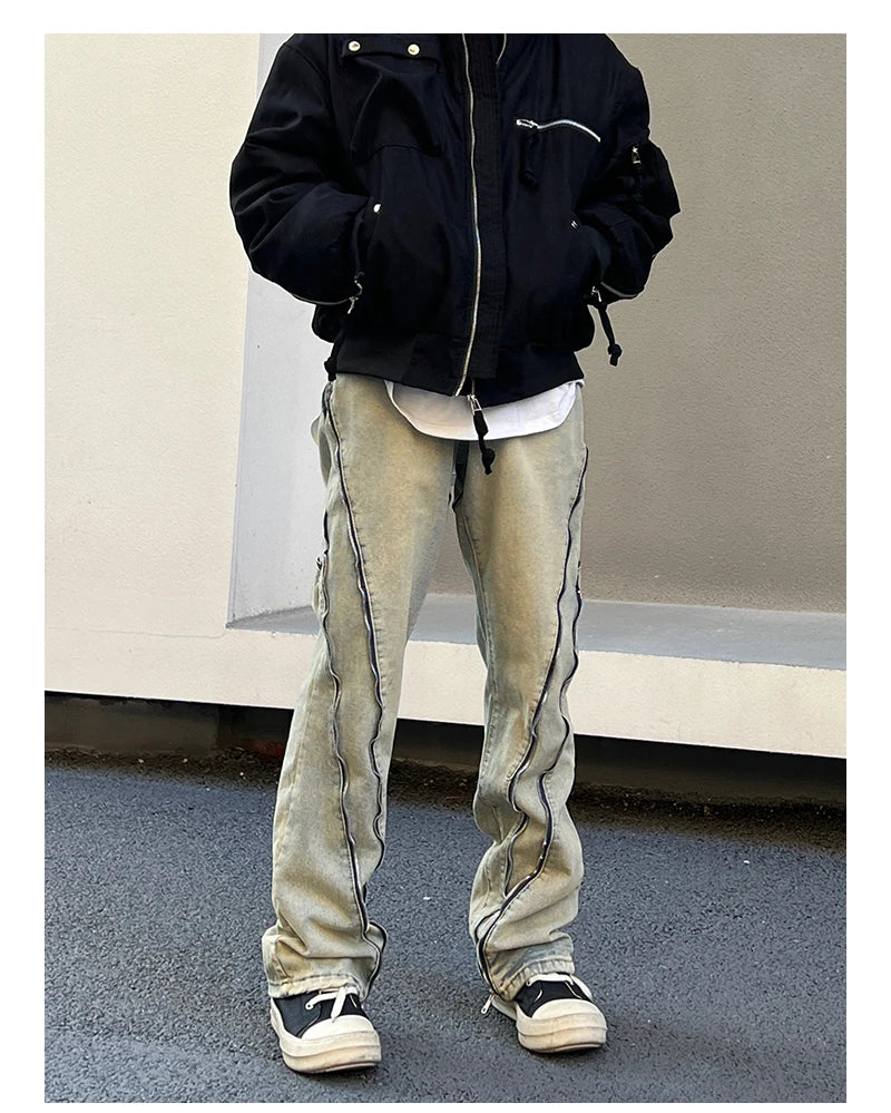 retro washed denim jean pants 2023 new casual zipper open loose straight jeans hip hop y2k pants mens jeans streetwear joggers unique joggers style 3199