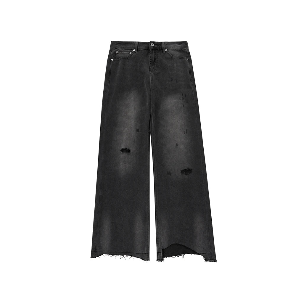 vintage washed hole damaged jeans pants for men streetwear y2k ripped black denim trousers pantalones hombre baggy cargos unique cargo style 3527