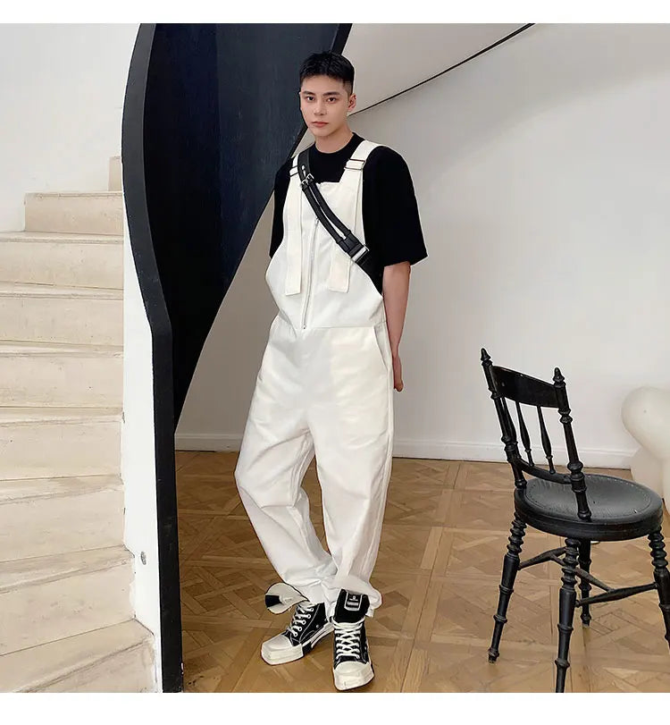 Trendy Men's Shoulder Strap Jumpsuit Pants Washed Loose Fitting Workwear Pants Multi Pocket Streetwear Cargo Suspenders Pants Street King Limited