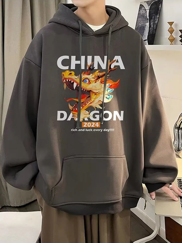 2024 New China Dragon Graphic Hoodies Men Hip Hop Streetwear Hoodie Sweatshirt Harajuku Fleece Printed Pullover Hoody Clothes Street King Limited