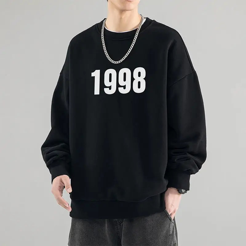 Trendy Korean Personality Simple Retro Sweatshirt for Boys 2024 New Spring and Autumn Ins American Sports Personality Youth Tops Street King Limited