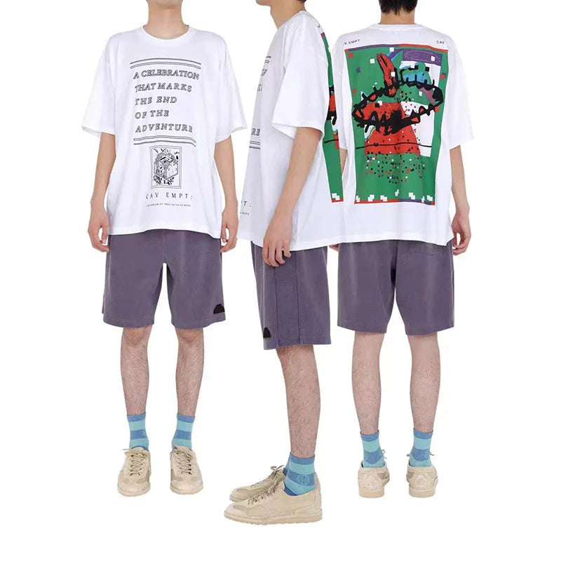 Men Woman CAVEMPT Tops Tee Summer Cotton Slogan Abstract Printing O-Neck Loose Classic All-match Casual C.E Short Sleeve Street King Limited