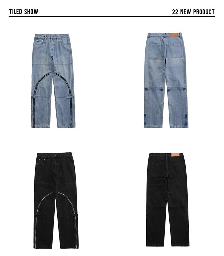 fashion denim straight pants hip hop jeans with zipper streetwear trousers new summer casual joggers men designer jeans for men unique joggers style 148