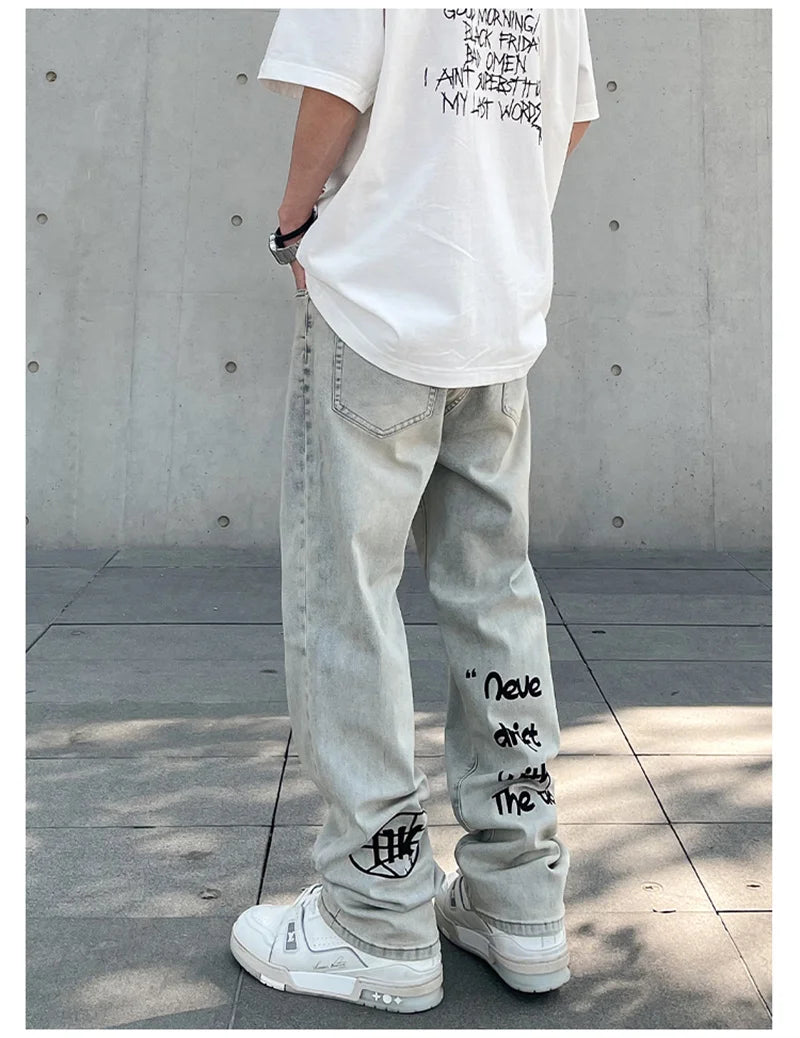 american gothic letter mens baggy jeans y2k retro harajuku straight denim trousers hip hop fashion printed jean man pants unique jeans style 570