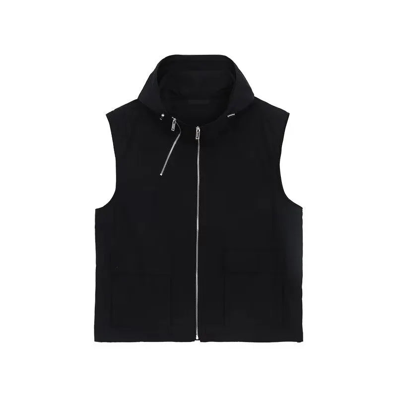summer casual sleeveless set men hip hop loose hooded vest pockets straight leg cargo pants 2 piece outdoors sports camp suit unique cargo style 3847