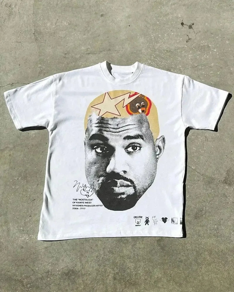 y2k Trendy Gothic Portrait Printed Letters Oversized T-shirt Men's Fashion Casual Loose Versatile Round Neck Short-Sleeved Top Street King Limited