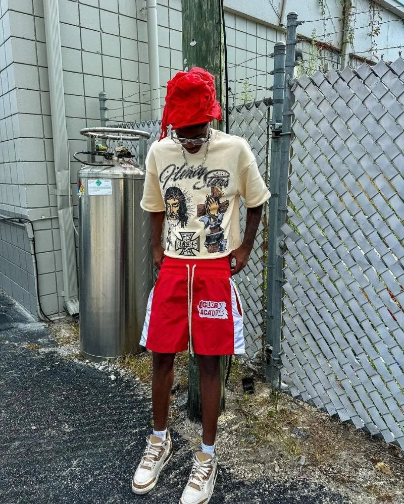 Trendy Brand Fashion Versatile Loose Half-sleeved Top Men Y2k Harajuku Hip-hop Rock Anime Cartoon Printed Short-sleeved T-shirt Street King Limited