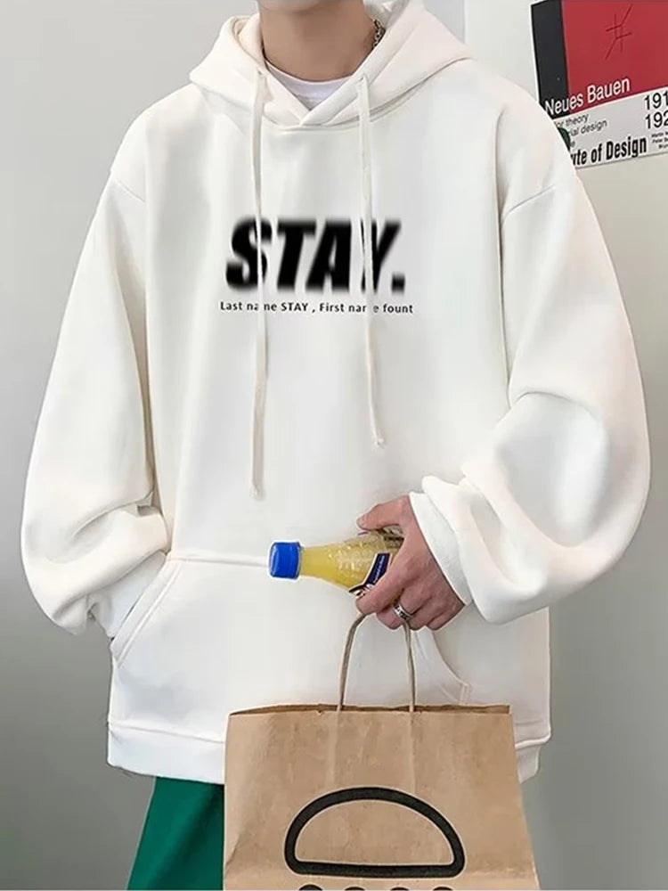 New in Letter STAY Print Sweatshirts Men Casual Vintage Fleece Pullovers Hoodies Autumn Y2K Streetwear Baggy Hoody Clothes Street King Limited