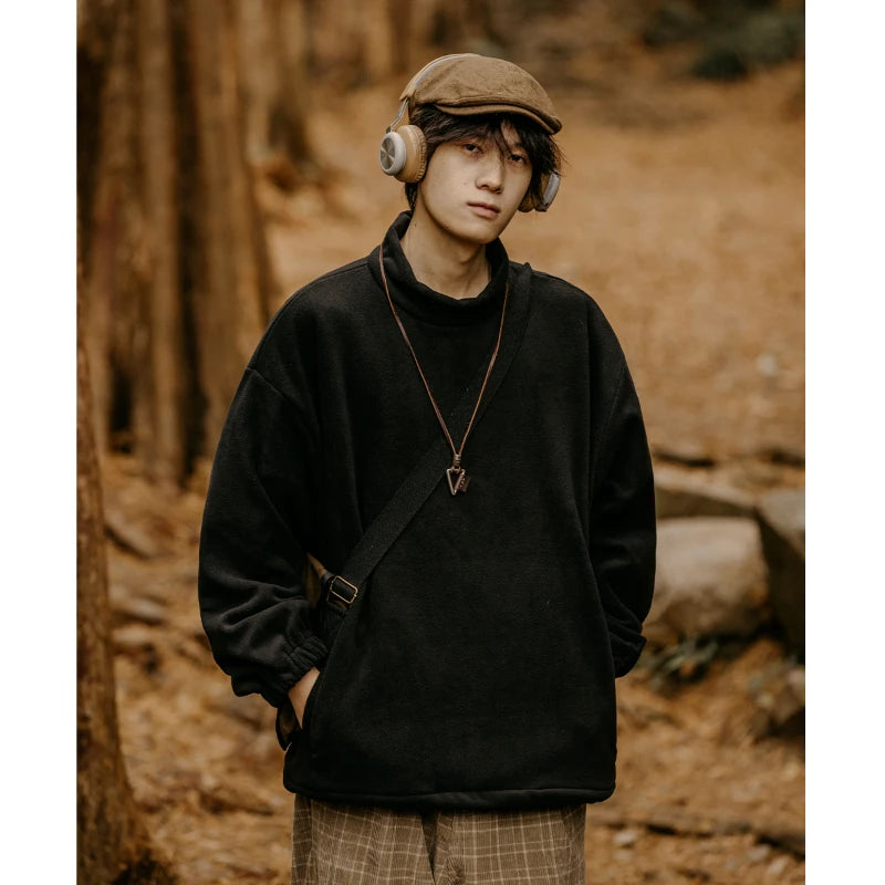 Men Women Winter Fleece Sweatshirt Korean Style Half High Collar Streetwear Oversized Couple Solid Color Autumn Warm Pullovers Street King Limited