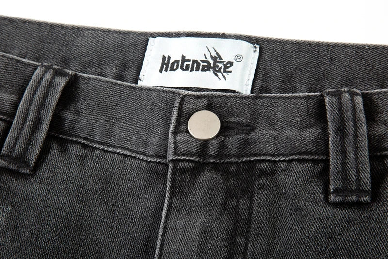 Harajuku Black Graffiti Flared Jeans Pants Patches Hip Hop Splashed Ink Wide Jeans Trousers Blue Slim Fit Washed Jeans for Men Street King Limited